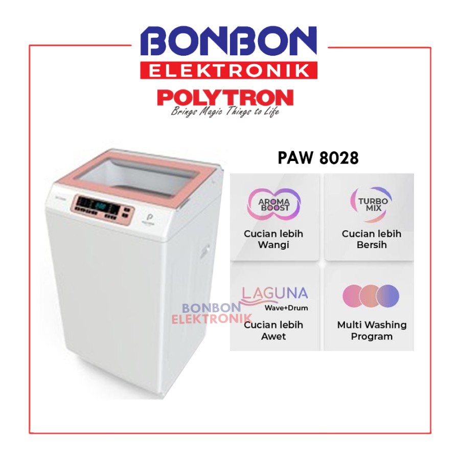 Polytron Mesin Cuci 1 Tabung 8KG PAW 8028W / ZEROMATIC PAW 8028 W