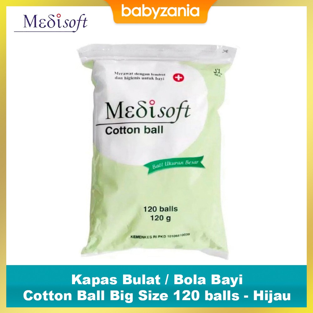 Medisoft Kapas Bulat / Bola Bayi Cotton Ball Big Size 120 balls - Hijau - Besar Jumbo