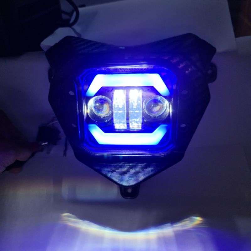 headlamp klx crf wr led lampu case besi casing kesing besi + alis / lampu depan klx cr wr supermoto