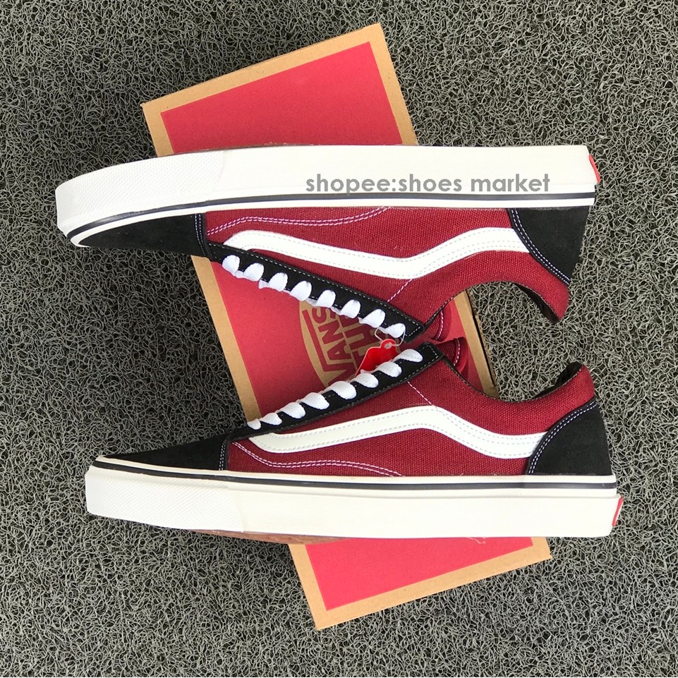 Vans Oldskool Black Maroon White Bisa Bayar Ditempat Real Picture Sneakers Pria