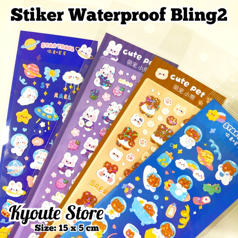 

Sticker Lucu Deco Waterproof Glitter Blink Cute Bunny Astronaut Bear Scrapbook Journal DIY Diary