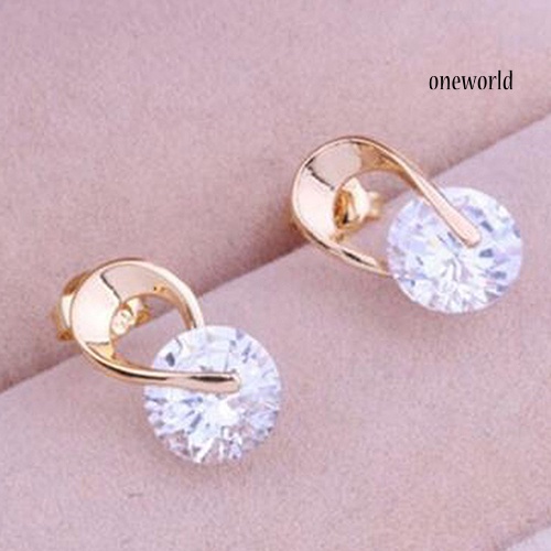 OW@ 1Pair Women's Korean Style Luxury Embedded Zircon Spiral Stud Earrings Jewelry