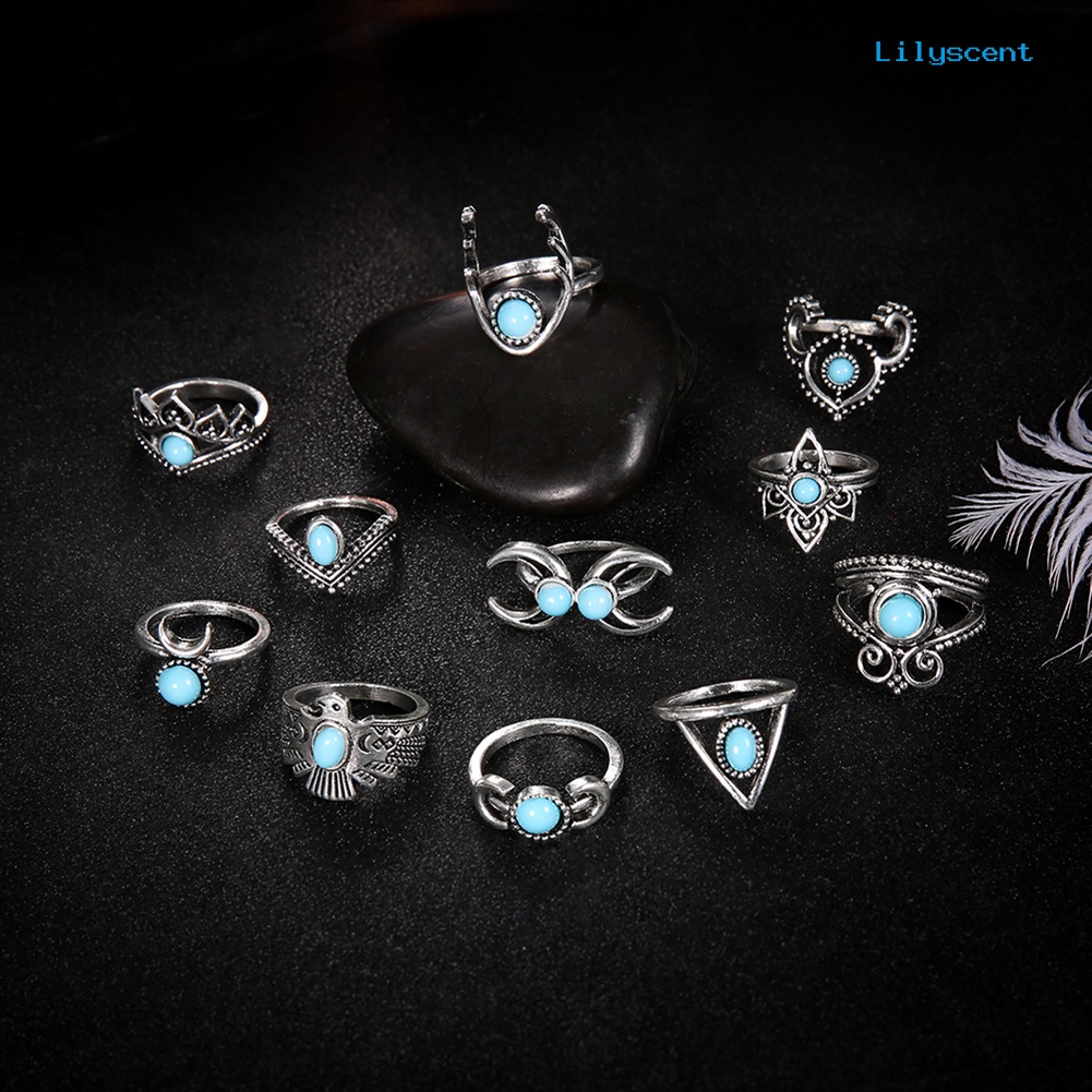 11pcs / Set Cincin Knuckle Turquoise Palsu Gaya Vintage Bohemia Untuk Wanita