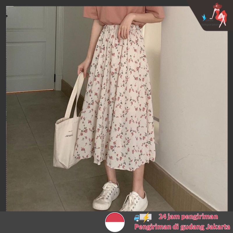 Highwaist Korean Style Bunga Rok Panjang/rok Motif Rok Span Daisy