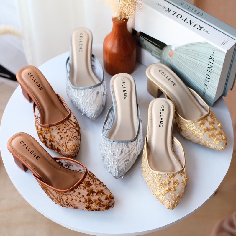 𝗖𝗘𝗟𝗟𝗘𝗡𝗘 Simplies Lacey Heels (series 1) / sepatu brokat wedding shoes hak tahu kondangan wisuda