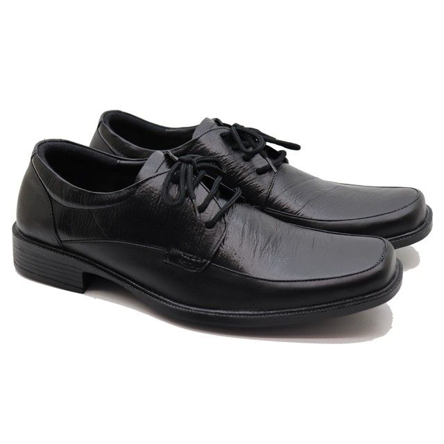 Sepatu Formal Pantofel Pria Hitam Tali Kerja Kantor Kuliah Fashion Original Kulit Asli Grutty Hitam