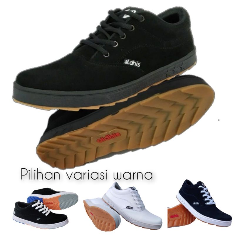 Sepatu Sneakers Pria Hitam Polos Aldhis FBg Original Asli Lokal Kekinian Kets Terbaru Full Black Gum