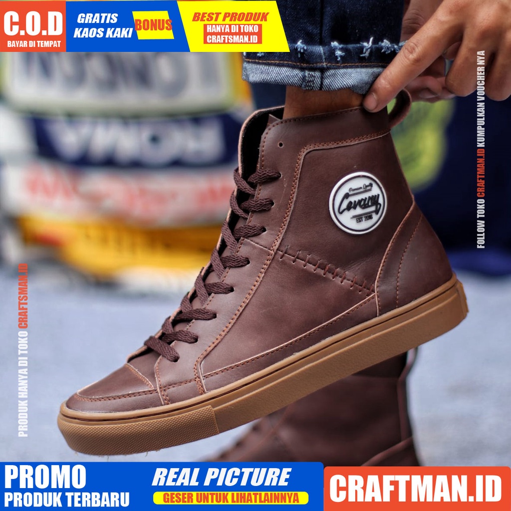 CRAFTS - Sepatu Formal Casual Hitam Kulit Asli Boots Pria