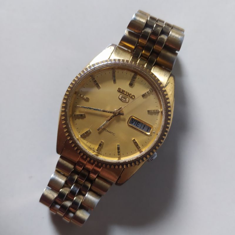 jam tangan pria preloved Seiko 5 gold automatic 7009-3040 17 jewels