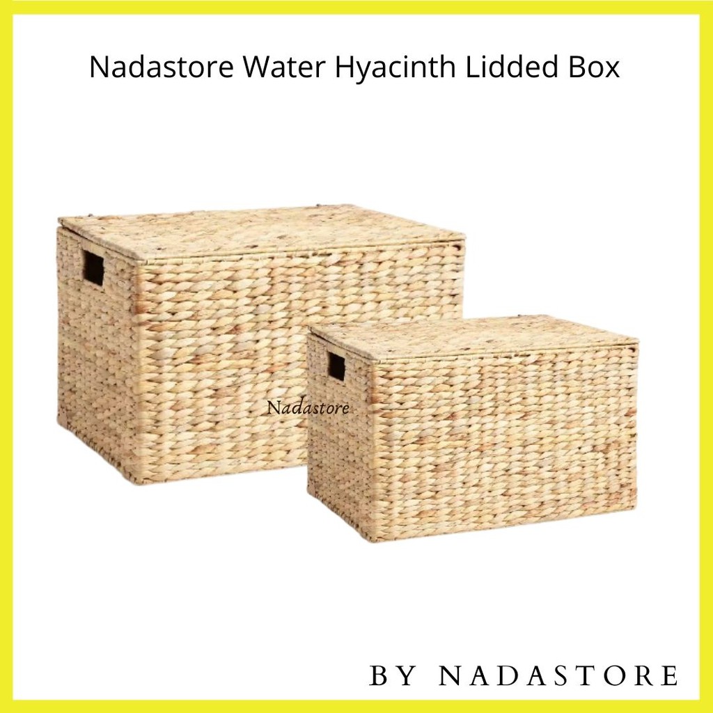 Premium Water Hyacinth Lidded storage Box with cap Multifunction Keranjang Anyaman Enceng Gondok