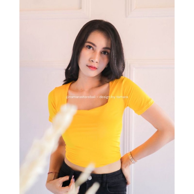 SQUARE CROP TOP DOUBLE LAYER SABRINA BLOUSE ATASAN WANITA