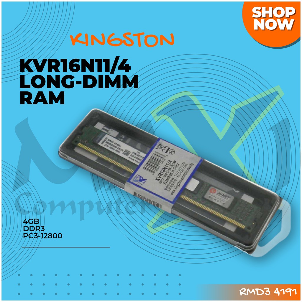 Kingston KVR16N11/4 DDR3 4GB PC3-12800 1600Mhz CL11 DIMM Memory RAM