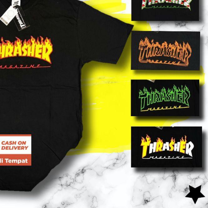 ✩ KAOS THRASHER FLAME BLACK FULLTAG & LEBEL - FREE STICKER ❈