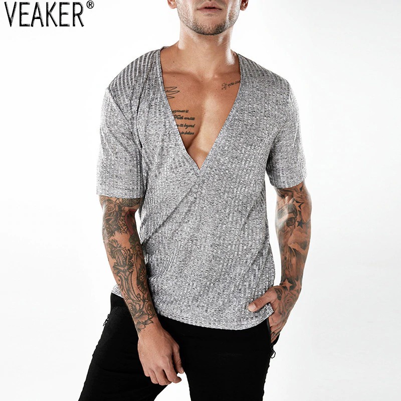 Kaos Pria 2018  Men's Sexy Deep V neck T shirt Tops Male Summer Hip Hop High Street Short Sleeve