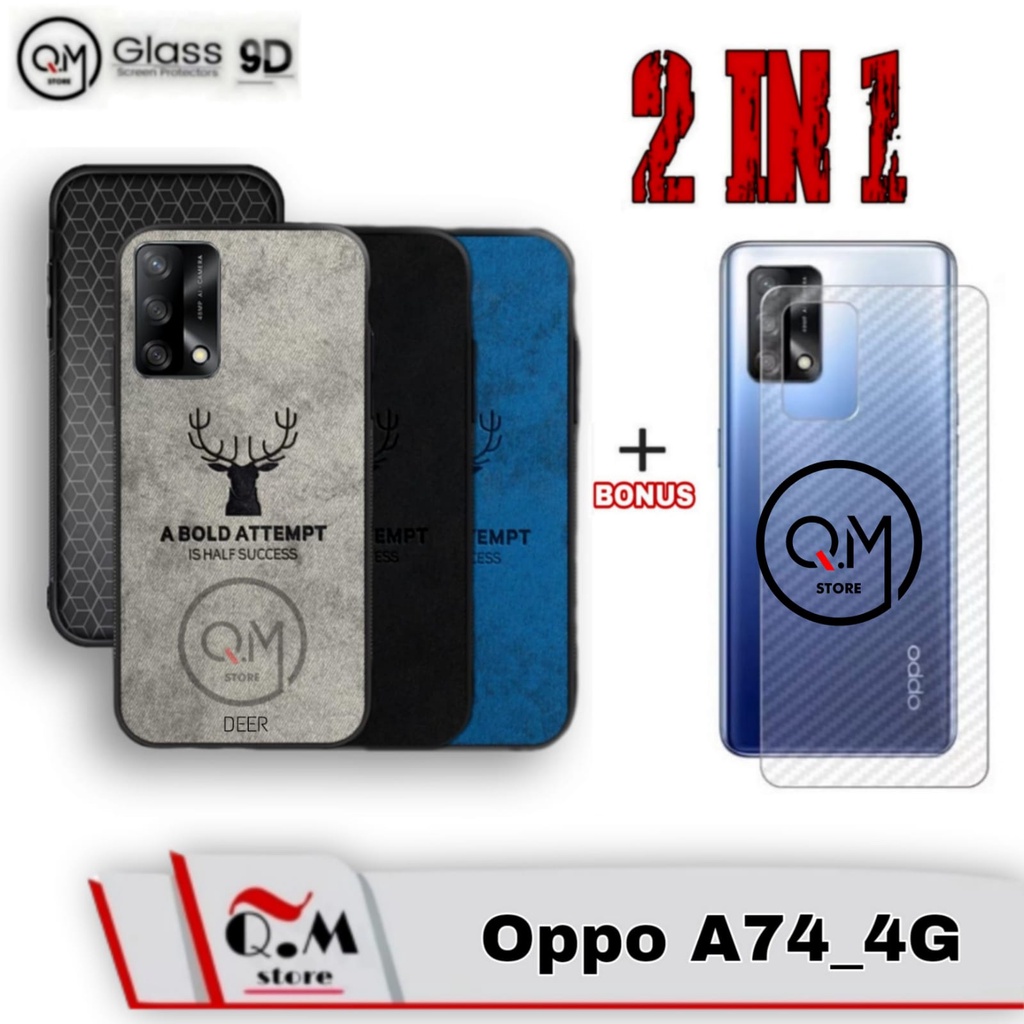 PAKET 2 IN1 Case Deer Oppo A74 / Oppo A95 4G Softcase Deer High Quality Pelindung Back Cover