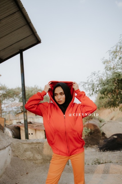 HOODIE ZIPPER MERAH TERANG POLOS Size M - XXXL