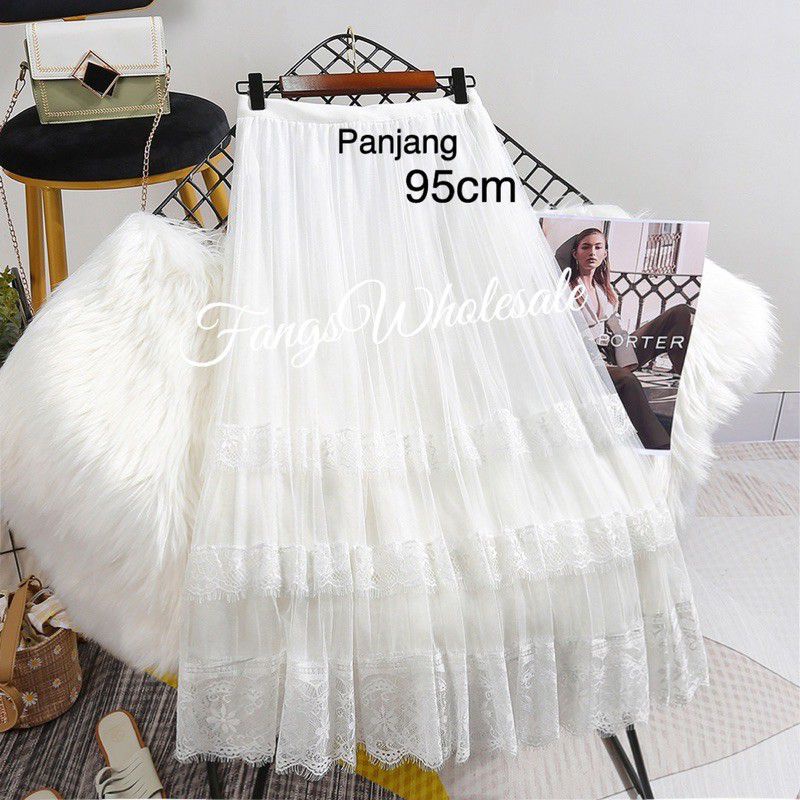 ROK TUTU RENDA DOBEL PANJANG WANITA DEWASA ( CANTIK)