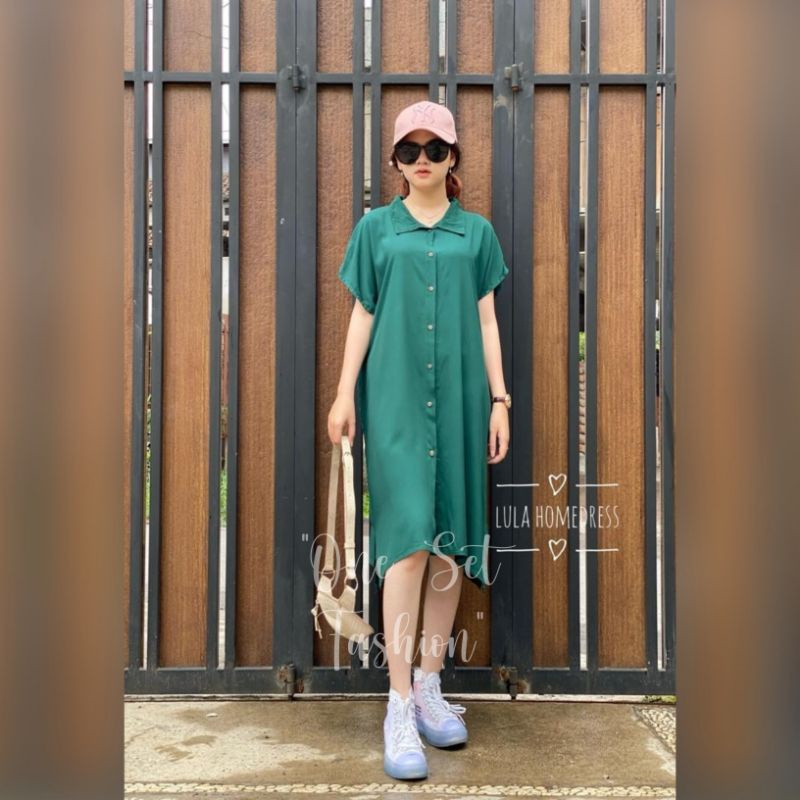 Daster Kancing Depan Full Polos Kekinian Busui Viral Adem|Lula Home Dress