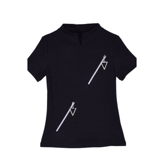 Kaus Rajutan Dalaman Lengan Pendek Kerah Setengah Tinggi Warna Hitam Model Sama dengan My City Time 