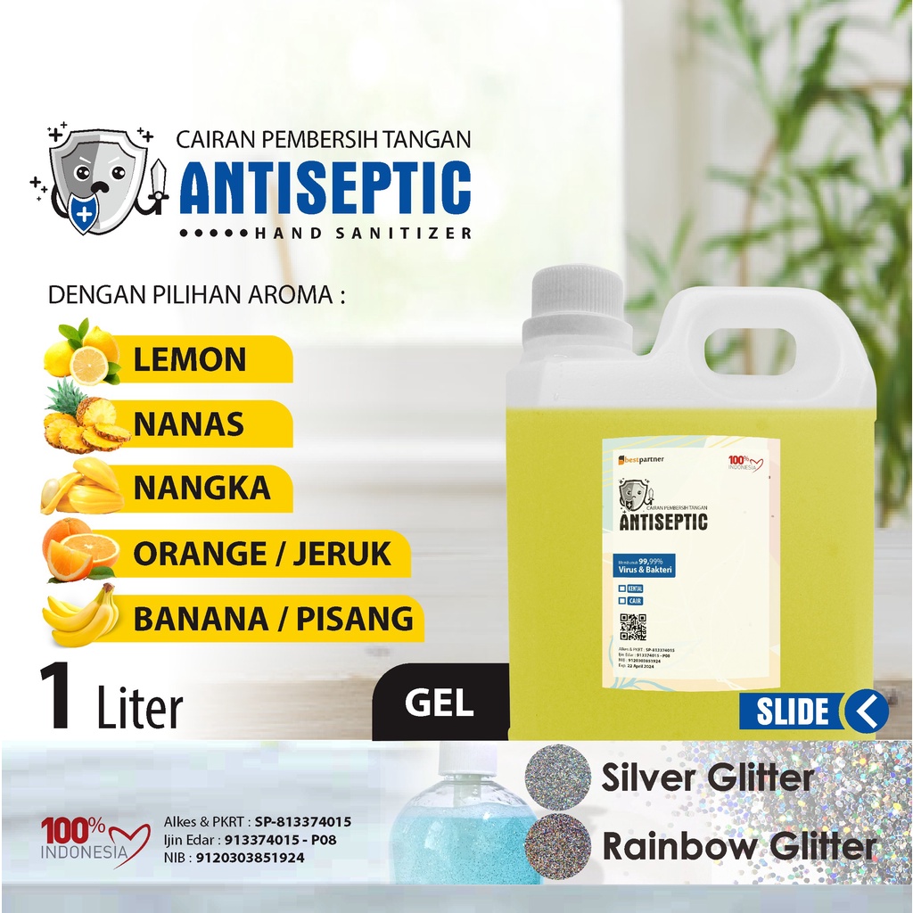 Hand Sanitizer Gel Antiseptic Aroma Segar Gilter Kemasan 1 Liter Jerigen+Free Bubble wrap