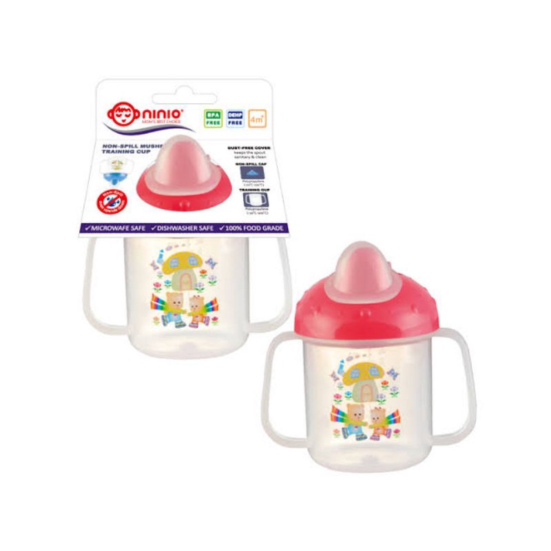 Ninio Non Spill Training Cup Mushroom 3in1- Ninio Botol Minum Bayi 3 in 1 - Botol Minum Baby Trainingcup