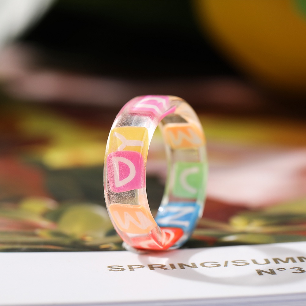 Korean Colorful Fruit Flower Transparent Rings Fashion Letter Butterfly Acrylic Finger Ring Women Jewelry Accessories