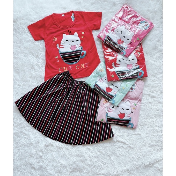 setelan rok gambar di bordir lucu bahan katun adem