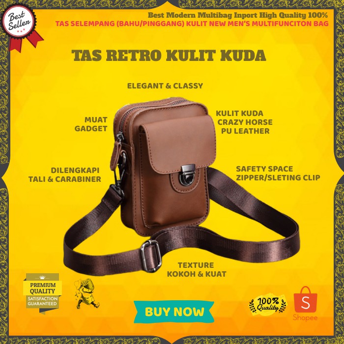 Waistbag Pria Kulit KUDA / Tas Selempang Kulit / Tas Pinggang Pria / Tas Kulit Mini Retro Import 286