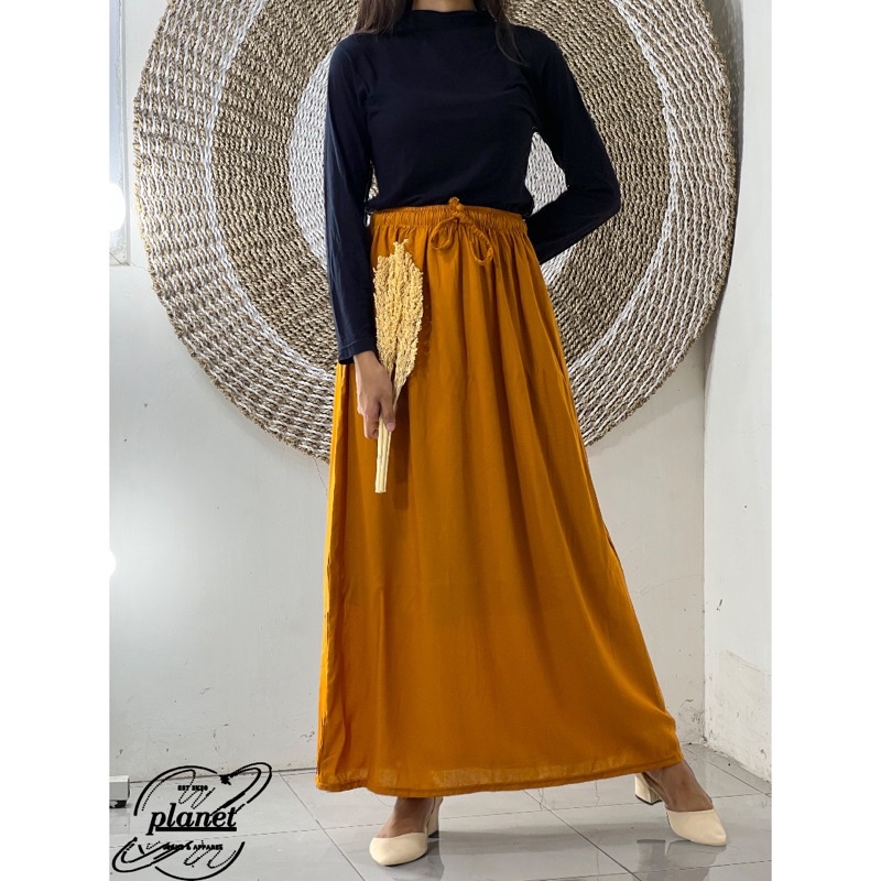 ROK POLOS A-LINE SKIRT MAXI ROK RAYON PANJANG PINGGANG FULL KARET