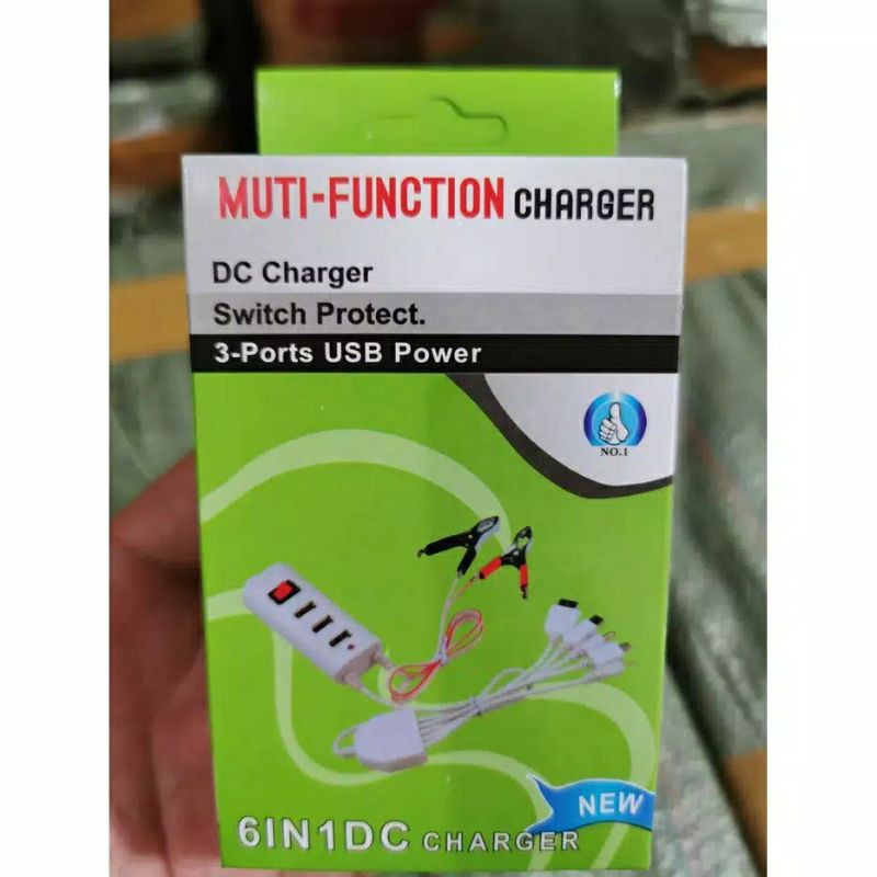 B6 Charger HP di Motor 3 USB + 5 Kabel Cash |Carger Hape Untuk Di Sepeda Motor Aki DC Acu Accu Gojek