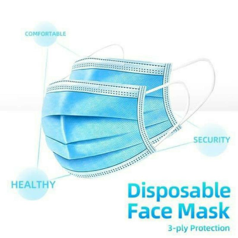 Masker 3 Ply Biru Earloop Non Hijab Face Mask 1 Box isi 50