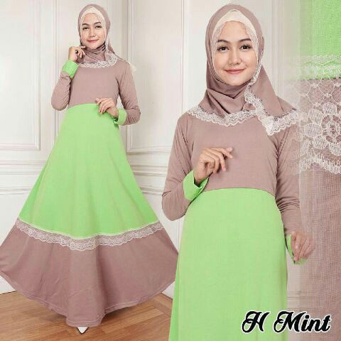 busana muslim gamis mini hijab mint baju remaja wanita agrabutik