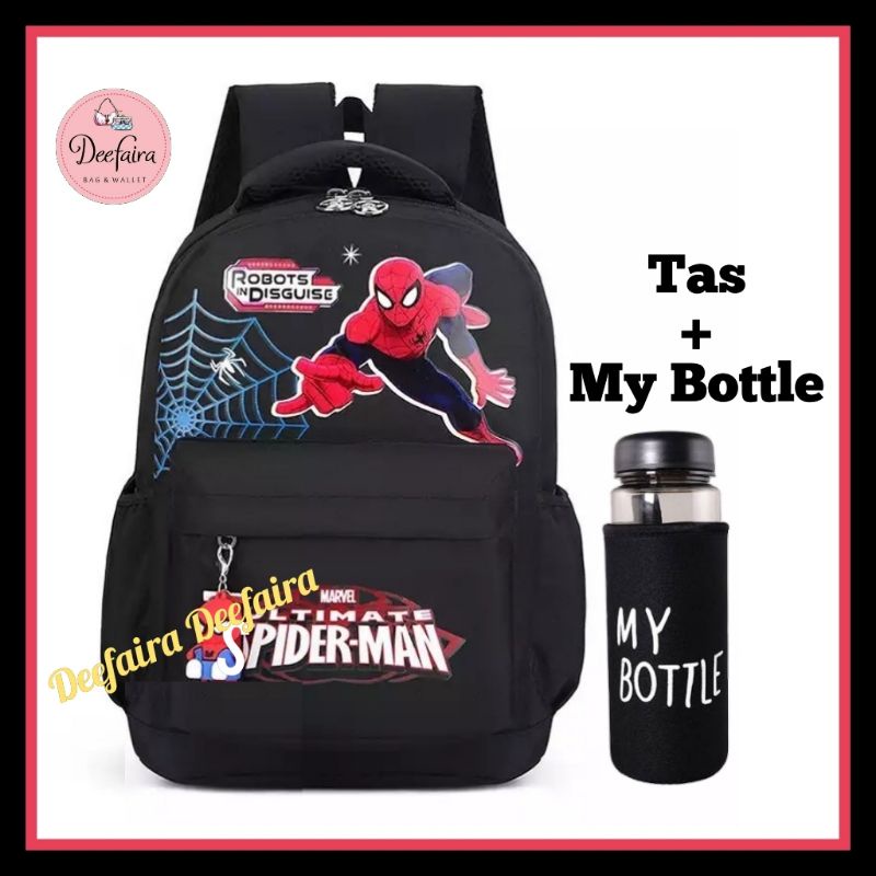 Tas Sekolah Anak Laki Laki Spiderman Backpack Free Bottle