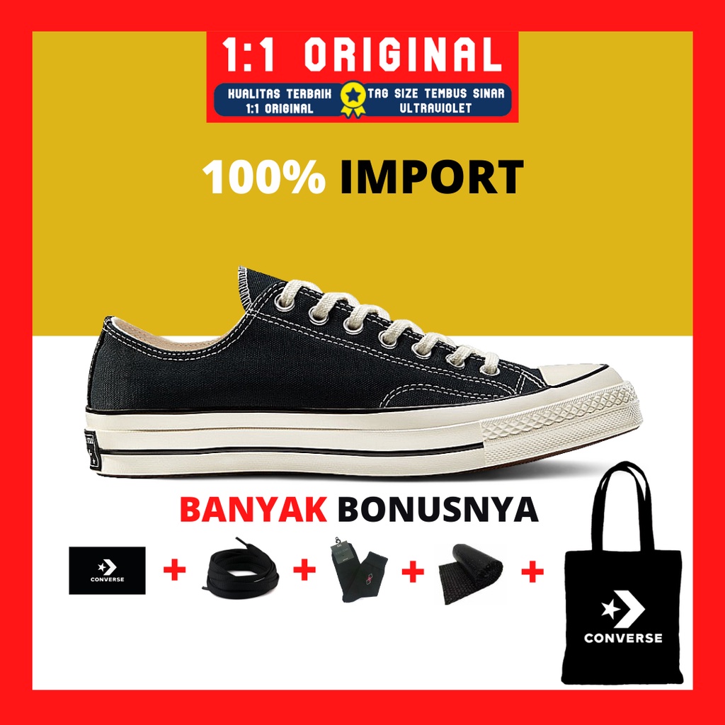 Converse All Star Chuck Taylor 70s Black White Low Sepatu Kasual Sekolah Pria Wanita