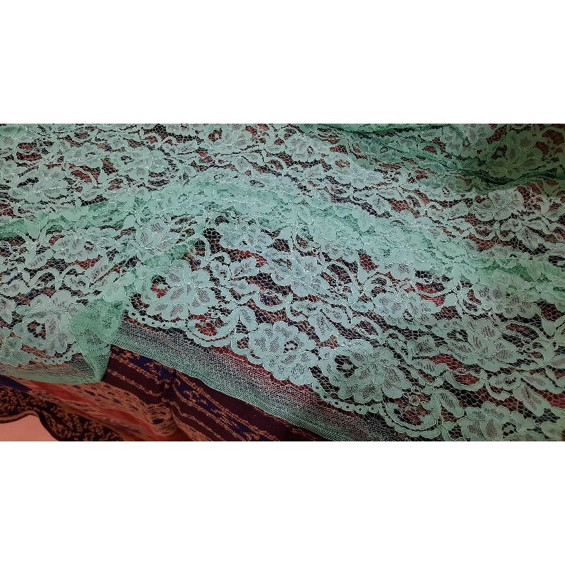 Bahan kebaya hijau tosca mint katunstrech brukat