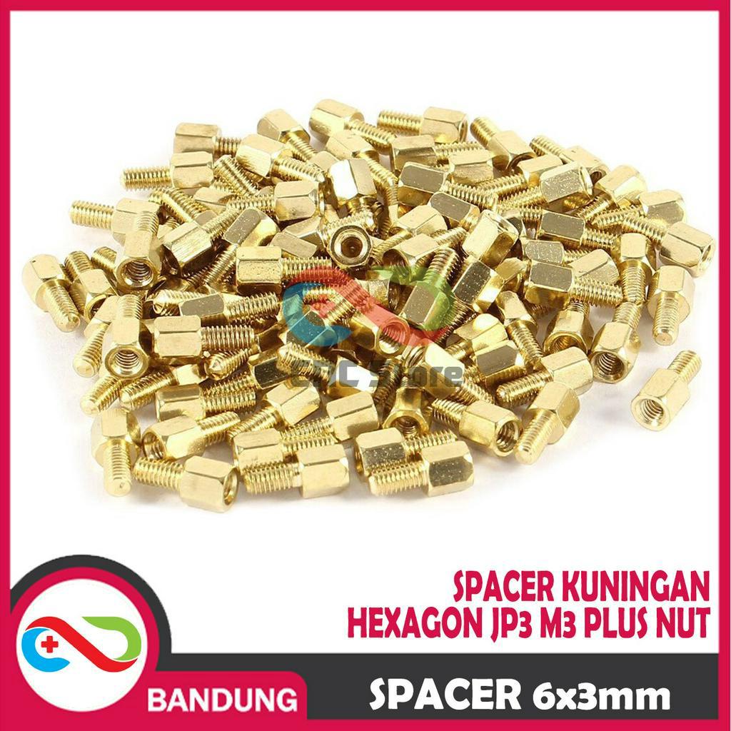 SPACER PCB METAL LOGAM 6x3MM SPACER KUNINGAN HEXAGON JP3 M3 PLUS NUT