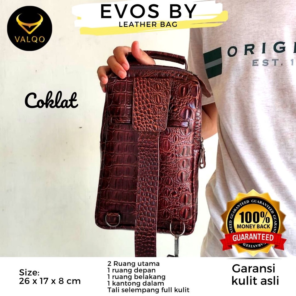 [VALQO] Tas EVOS Kulit Sapi Motif Buaya Slingbag Selempang Pria Wanita Dada Waistbag  bisa COD