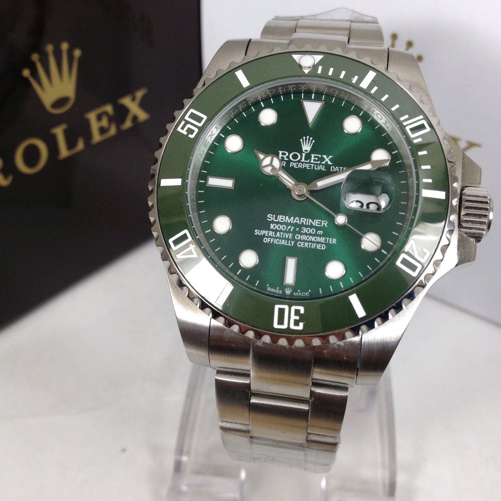 Jam Tangan Pria Rolex Submariner 42mm silver green Hulk Edition Premium