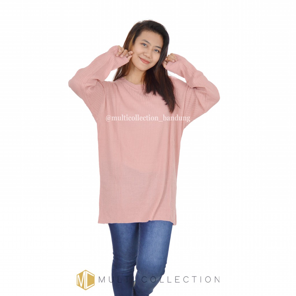 BOXY PREMIUM JUMBO MCRD / Baju Sweater / Rajut Jumbo / Sweater Over Size / Sweater Rajut Wanita-Dusty Pink