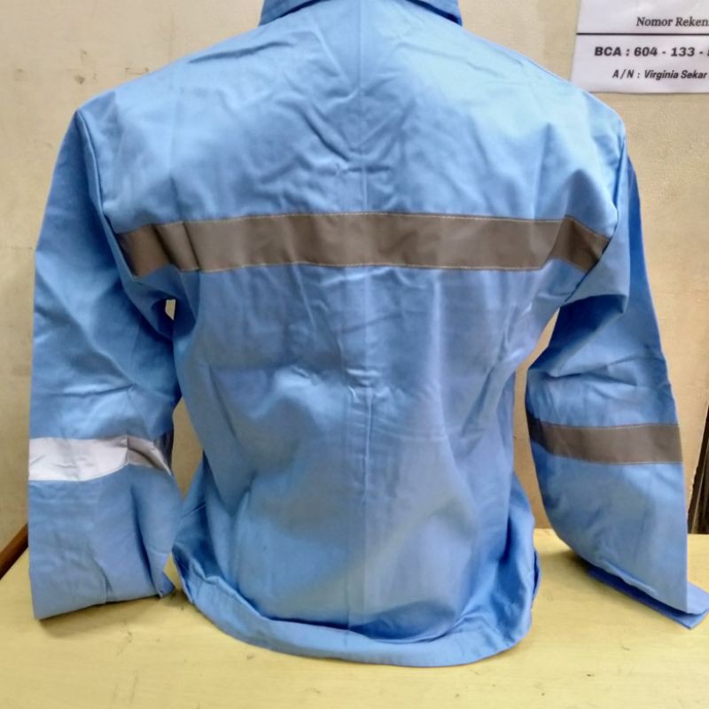 Baju Safety Lengan Panjang Kerja Pria /Kemeja Sefty Proyek Atasan K3 Warna Telor Asin