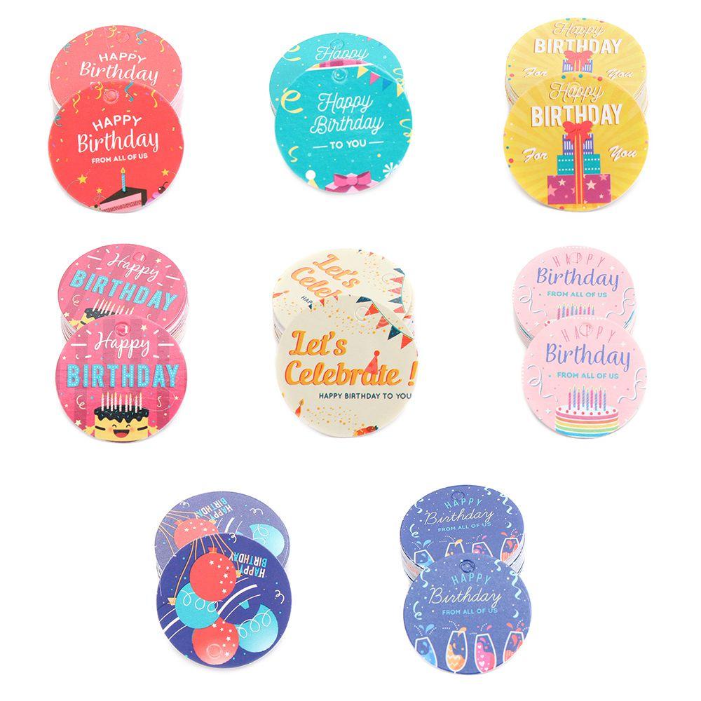 R-flower 100PCS Label Happy Birthday Dekorasi Rumah Kertas Kraft Perlengkapan Pesta Pembungkus Kado