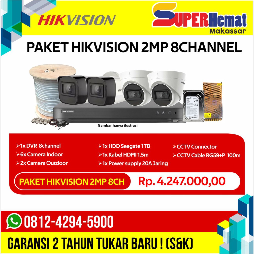PAKET CCTV HIKVISION 8 CAMERA 2 MP