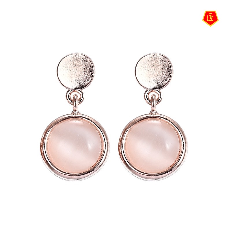 [Ready Stock]New Rose Gold Opal Pendant Exaggerated Pink Crystal Earings Set