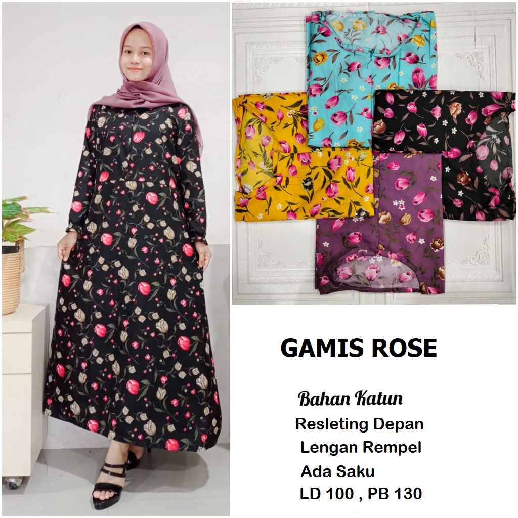 Gamis Katun Motif Bunga / Gamis HOME DRESS BUSUI SLETING Depan