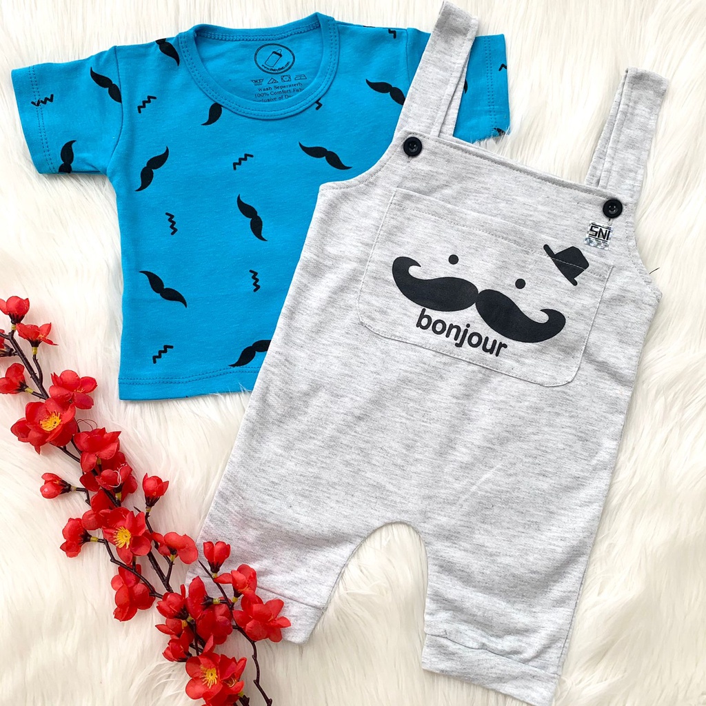 Baju setelan kaos jumper baju kodok overall lucu fashion anak bayi cowok laki baby boy murah -bon