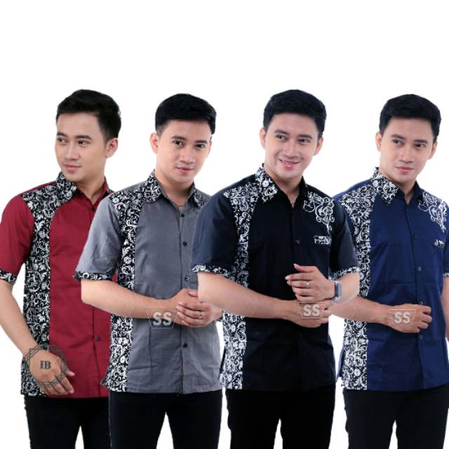 BAJU BATIK PRIA - KEMEJA BATIK KOMBINASI BORDIR MOTIF PRADA AKAR ATASAN BATIK PRIA TERMURAH COD FREE