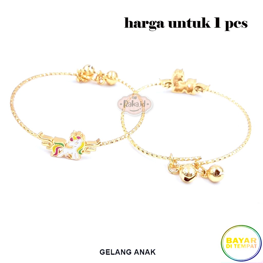 Gelang Tangan Bangle Anak Love Unicorn Warna Warni Kerincing Gold Perhiasan Anak 670