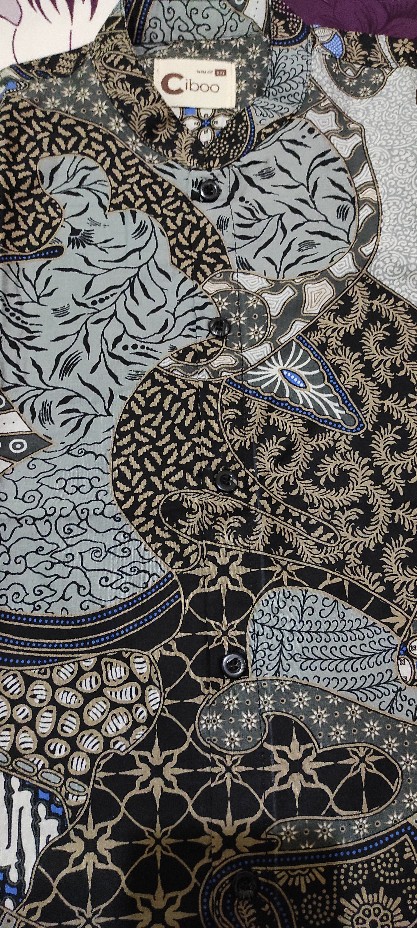 Kemeja Batik Slimfit Couple Ayah Anak Wwrna Abu Abu Biru Panjang