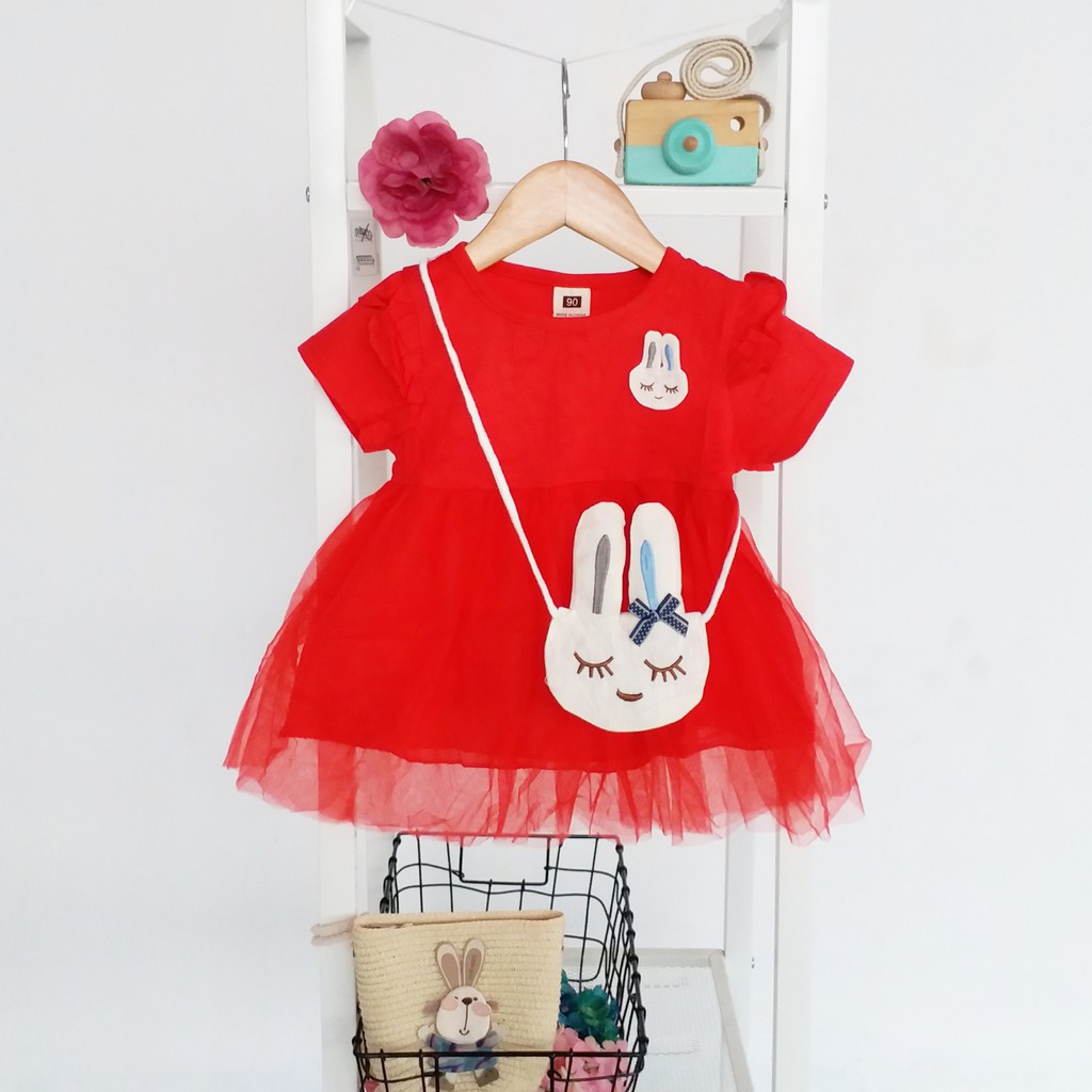 LittleAaron DRESS TWIN BUNNY BAGS 262 EBV Baju Dress Anak Perempuan Import 6 bulan - 3 tahun