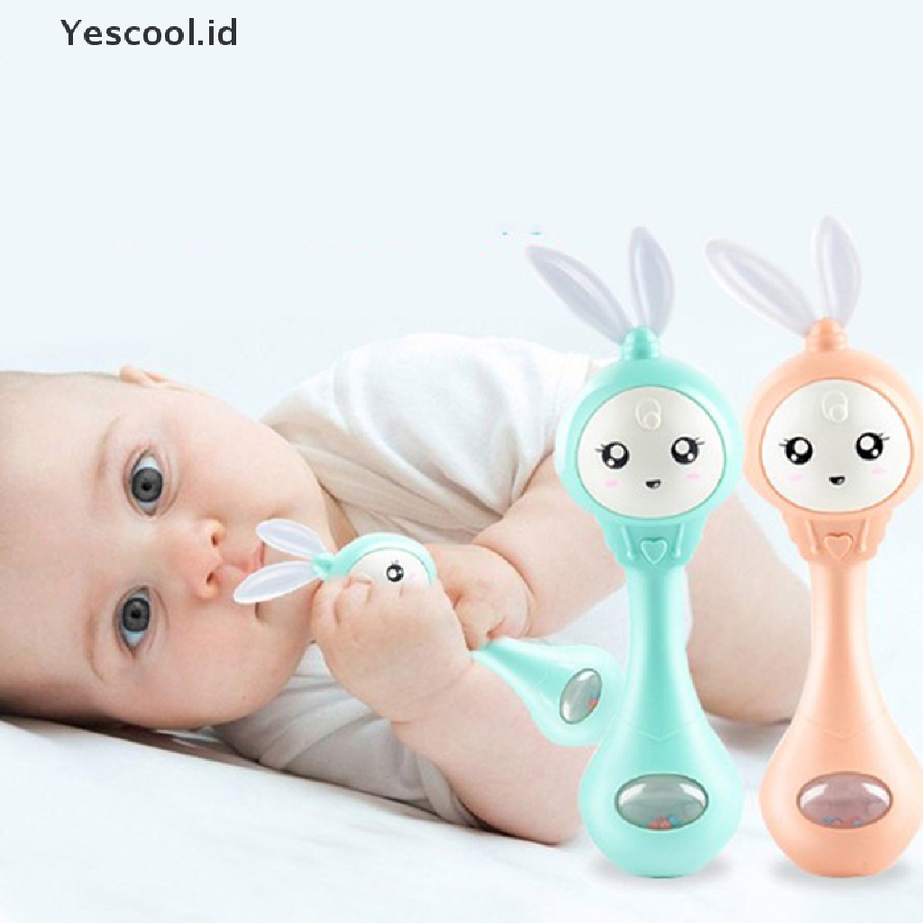 (Yescool) Mainan Rattle Genggam Bentuk Kelinci Dengan Musik Untuk Bayi